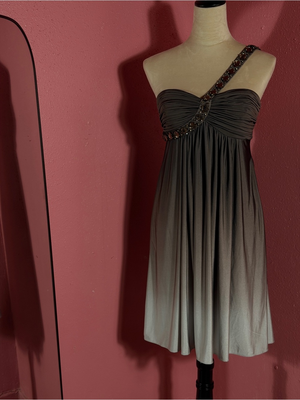 Vintage Y2K Cache One-Shoulder Ombre Dress with Jeweled Strap